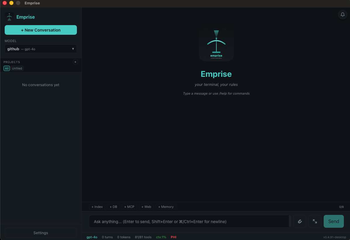 Emprise Desktop welcome screen