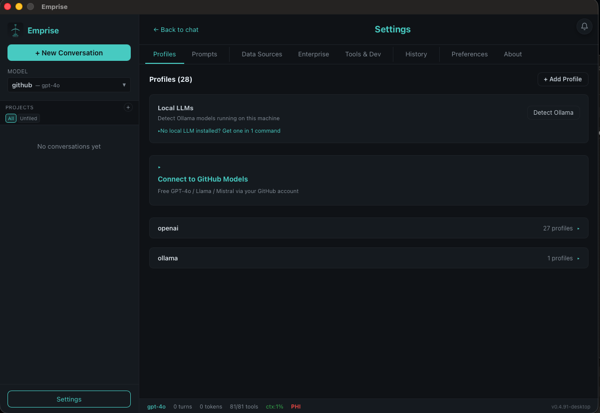 Profiles tab — 28 configured